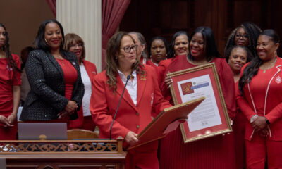 Sen. Laura Richardson (D-San Pedro) presents a Senate resolution to the Delta Theta Sigma Sorority Farwest Region at the State Capitol on May 4. Photo courtesy of the Senate Rules Committee.