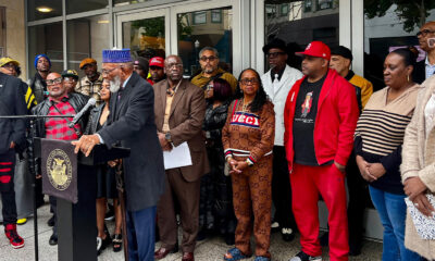 Rev. Amos Brown of Third Baptist Church addresses community members at the Fillmore Heritage Center ribbon cutting. Photo by Linda Parker Pennington.
