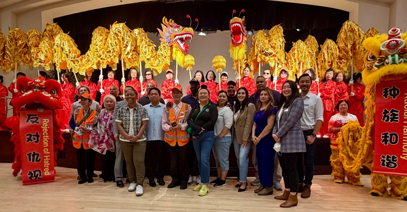 Speakers and guests at the annual ‘Stop the Hate Symposium posed with Oakland Chinatown Improvement Council ambassadors. Photo by Marcus Calloway.