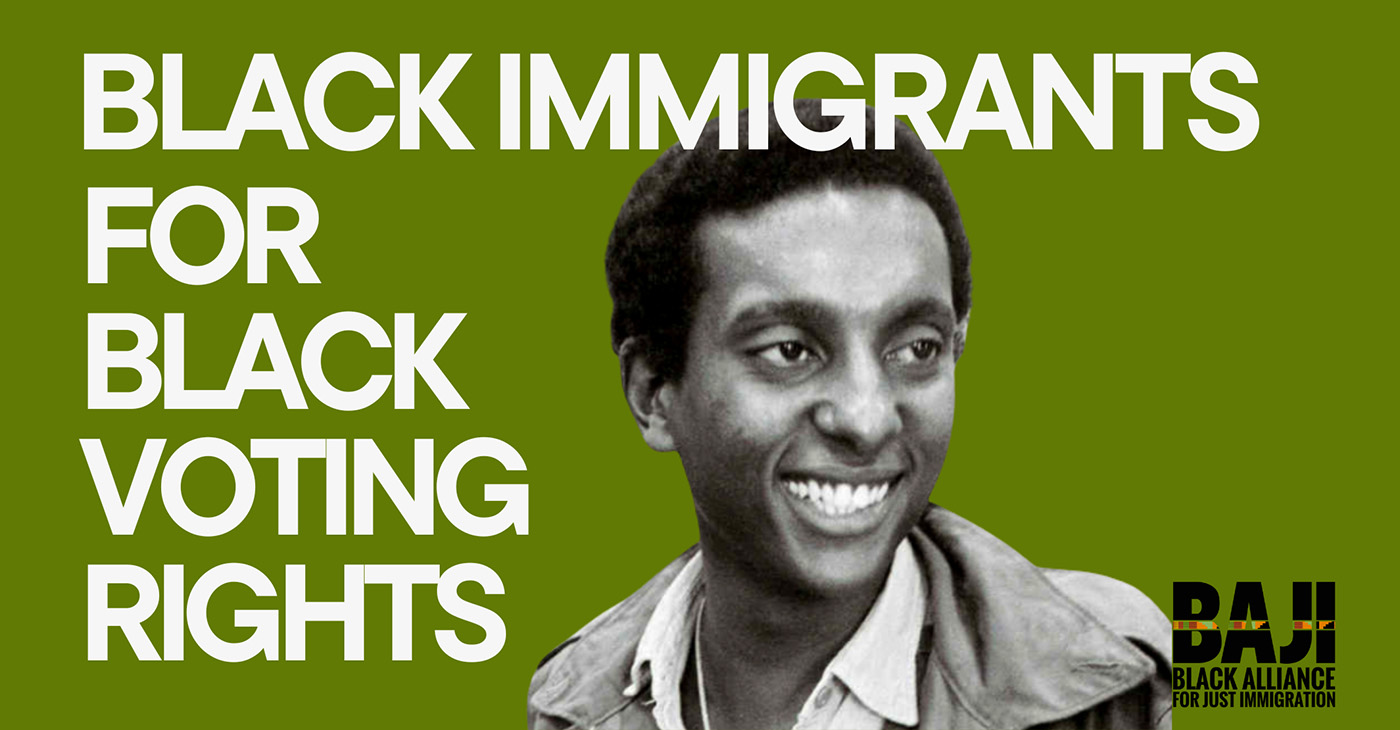 The logo for Black Alliance for Just Immigration uses an image of Kwame Toure (Stokely Carmichael), who fought for Black civil rights in the 1960s. Courtesy image.
