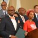 Assemblymember Mike Gipson (D-Carson) at the State Capitol in Sacramento, California, with colleagues of the California Legislature Black Caucus. May 15, 2023. CBM photo by Antonio Ray Harvey. File photo.