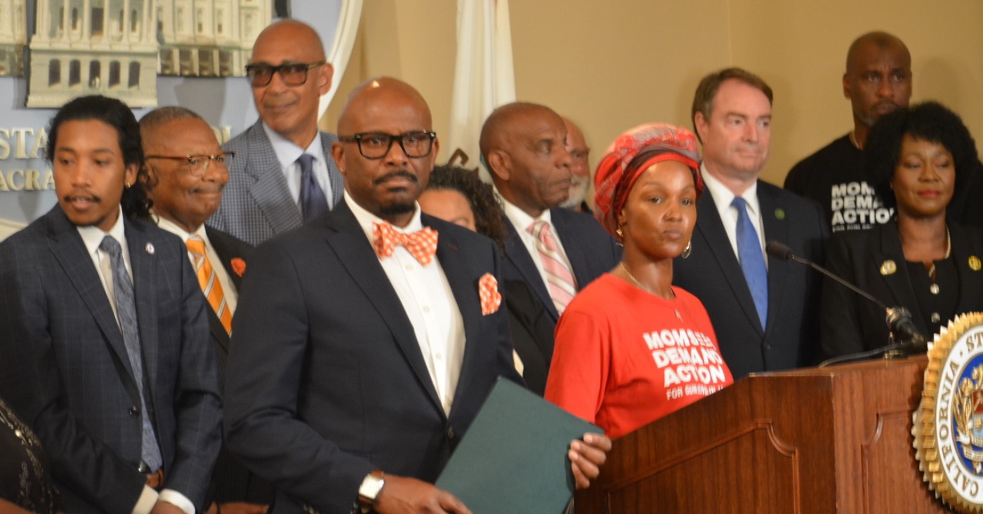 Assemblymember Mike Gipson (D-Carson) at the State Capitol in Sacramento, California, with colleagues of the California Legislature Black Caucus. May 15, 2023. CBM photo by Antonio Ray Harvey. File photo.