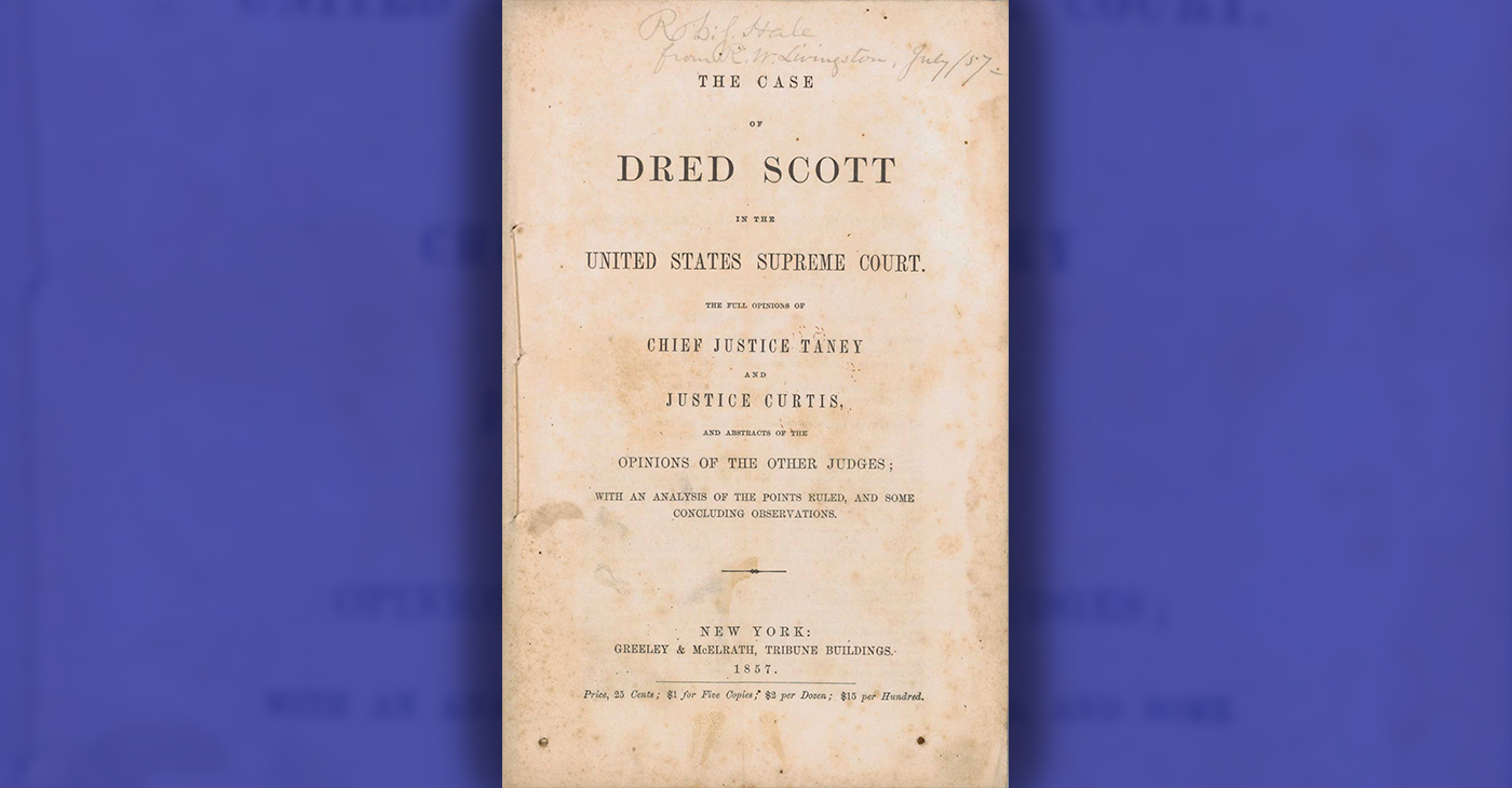 The cover of the “Full Opinions” from the Dred Scott Case. (The Smithsonian Institution). Public domain.
