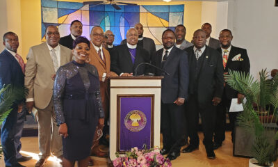 Celebrating the East Oakland COGIC Rededication are (fromleft to right) Supt. James Manning, Supt. LaRonn Gray, Pastor L.J. Jennings, first lady Melissa Clifton, Pastor Mark A. Clifton Sr., Pastor Aaron Macklin, Bishop Nathaniel Bullock, Dr. Billy Dixon, Pastor Tyrone Duckett, Pastor Willie Haynes, Rev. Dr. Jeffrey M. Parker, Pastor Wade Harper, Pastor Norris Sheppard, Supt Danny Stevens, Supt. David Houston and Pastor Matthew Levy. Photo by Carla Thomas. 