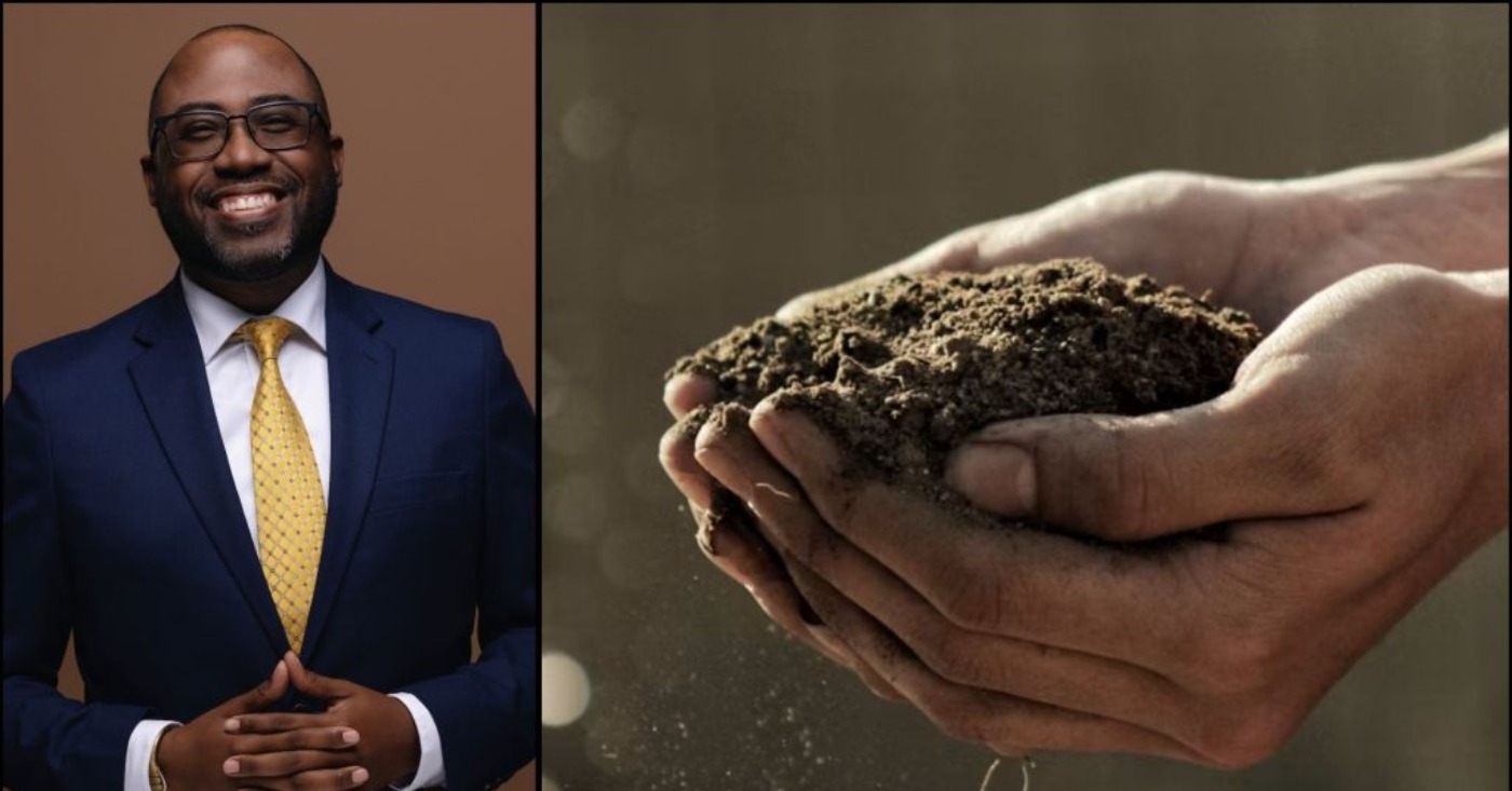 Rev. Dr. Heber Brown III is a community organizer, local business leader and founder of the Black Church Food Security Network. This week, he speaks on the importance of land ownership for members of the Black community. Headshot Credit: Courtesy photo. Stock hands photo : Unsplash / Gabriel Jimenez