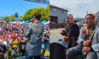 (Left:) Jon B. performed as a special guest at the Richmond Juneteenth celebration. (Right:) Youth Grand Marshals Xa’viar Bennett, left, a student leader and Ivan, (right) a dancer and content creator. Photos by Mike Aldax.
