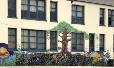 Mural at the Emiliano Zapata Oakland Street Academy, an alternative high school in the Oakland Unified School District, located at 417 29th St. in Oakland. Phone: (510) 874-3630.