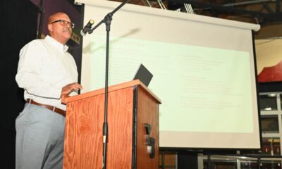 Port Commissioner and Maritime Attorney Derrick Muhammad delivers a speech at Youth Uprising in East Oakland on Saturday, July 25. Photo by Graig Brooks.