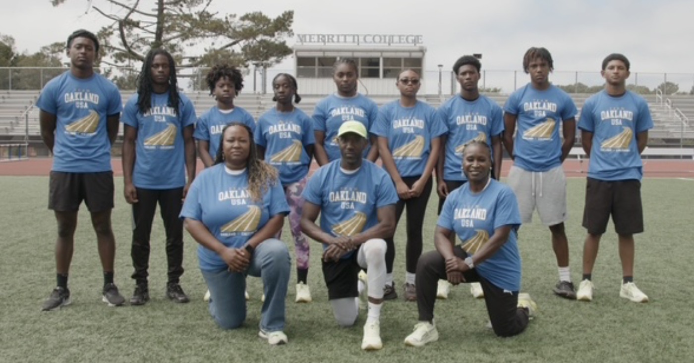 The delegation going to the International Children’s Games in Taiwan includes (from left) Dewayne Littlepage, Gia Goodlow, Abisewolu Redmond, Mahari Moore, Marvin Thomas, Najae Ellison, Royal Moore, Sir.Kamryn Lloyd, and Jasani Highsmith. The delegation’s coaching leadership includes Head Coach Dr. Tommie Smith, Senior Coach Margaret Dixon, Girls Coach Evangela Dixon, Strength and Conditioning Coach Nola Turnage, and Boys Coach Michael Flood, Jr. Photo courtesy of 100 Black Men of the Bay Area.