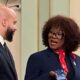 Assemblymember Tina McKinnor (D-Inglewood), right, introduced Assembly Bill 2113 to address a public safety enforcement gap involving unauthorized personal drones flying over crowds at large outdoor events in California. A violation would be an infraction punishable by a fine of up to $500. McKinnor is shown with fellow California Legislative Black Caucus member Assemblymember Isaac Bryan (D-Ladera Heights). CBM photo by Antonio Ray Harvey.