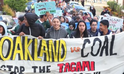 ‘No On Coal’ demonstrators protest the use of the Port of Oakland as a terminal to ship coal overseas. File photo.