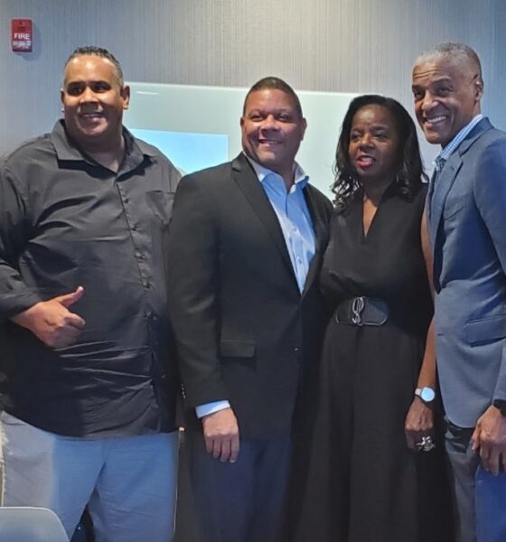 At SpringHill Suites by Marriott Oakland Airport, AASEG President Ray Bobbitt with Loop Capital Vice President Al Dinwiddie, OAACC President Cathy Adams, and Loop Capital President James “Jim” Reynolds, Jr. Photo by Carla Thomas.