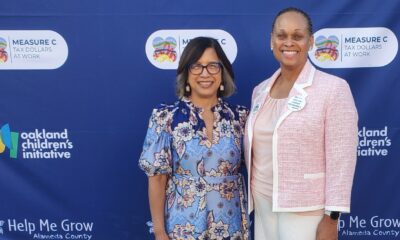 Alameda County Supervisor Nikki Fortunato Bas (left) with Community Advisory Councilmember and childcare provider Nancy Harvey. Photo by Carla Thomas.