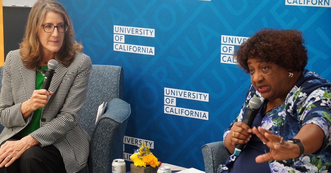 California Secretary of State Shirley Weber’s appearance at the UC Student and Policy Center drew a diverse audience. Weber, California’s chief elections officer, discussed election administration, voting by mail and national debates over election integrity. CBM photo by Antonio Ray Harvey.