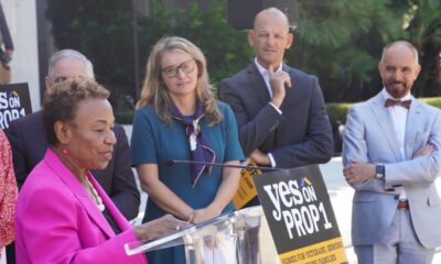 Local and state officials gathered at the State Capitol on Aug. 18 to discuss Proposition 1, a statewide bond measure that would fund housing and homelessness programs. Oakland Mayor Barbara Lee urged voters to approve the measure on the November ballot. Pictured to Lee’s right are Assemblymember Buffy Wicks (D-Oakland), Sacramento Mayor Kevin McCarty and Sen. Christopher Cabaldon (D-West Sacramento). CBM photo by Antonio Ray Harvey.