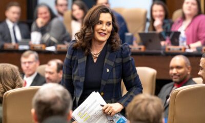 Gov. Gretchen Whitmer delivers her proposal for the state's Fiscal Year 2025 budget on Feb. 7, 2024. (Andrew Roth/Michigan Advance)