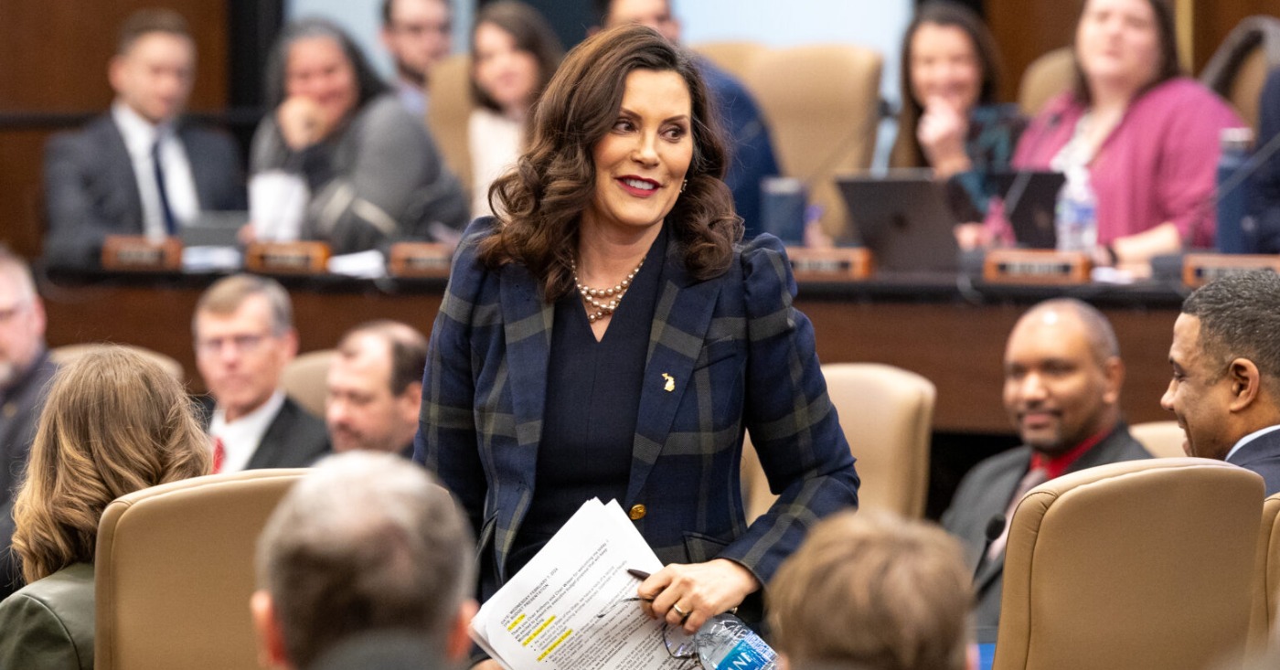 Gov. Gretchen Whitmer delivers her proposal for the state's Fiscal Year 2025 budget on Feb. 7, 2024. (Andrew Roth/Michigan Advance)