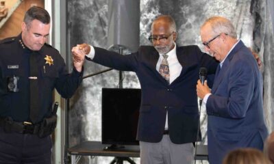 Oakland Police Department’s new chief JAMES BEERE, Dr Ken Chambers, Interfaith Council of Alameda County (ICAC) President and Dr Jim Hopkins, Pastor Emeritus, Lake Shore Avenue Baptist Church, and ICAC founding former board member.