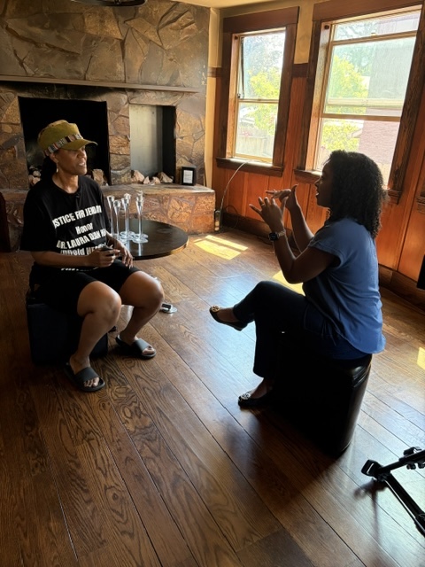Zakia Jendayi was interviewed by NBC Bay Area reporter Velena Jones regarding what led to Tuesday's stand-off with the Alameda County Sheriff’s Department. Courtesy photo.