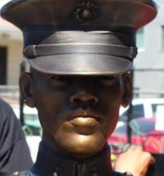 A bust by sculptor Dana King at Tyrone Carney Park in the Sobrante Park neighborhood of East Oakland honors U.S. Marine Corps PFC Tyrone Carney who died while serving in Vietnam in 1968. Photo Courtesy of OBL.
