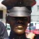 A bust by sculptor Dana King at Tyrone Carney Park in the Sobrante Park neighborhood of East Oakland honors U.S. Marine Corps PFC Tyrone Carney who died while serving in Vietnam in 1968. Photo Courtesy of OBL.