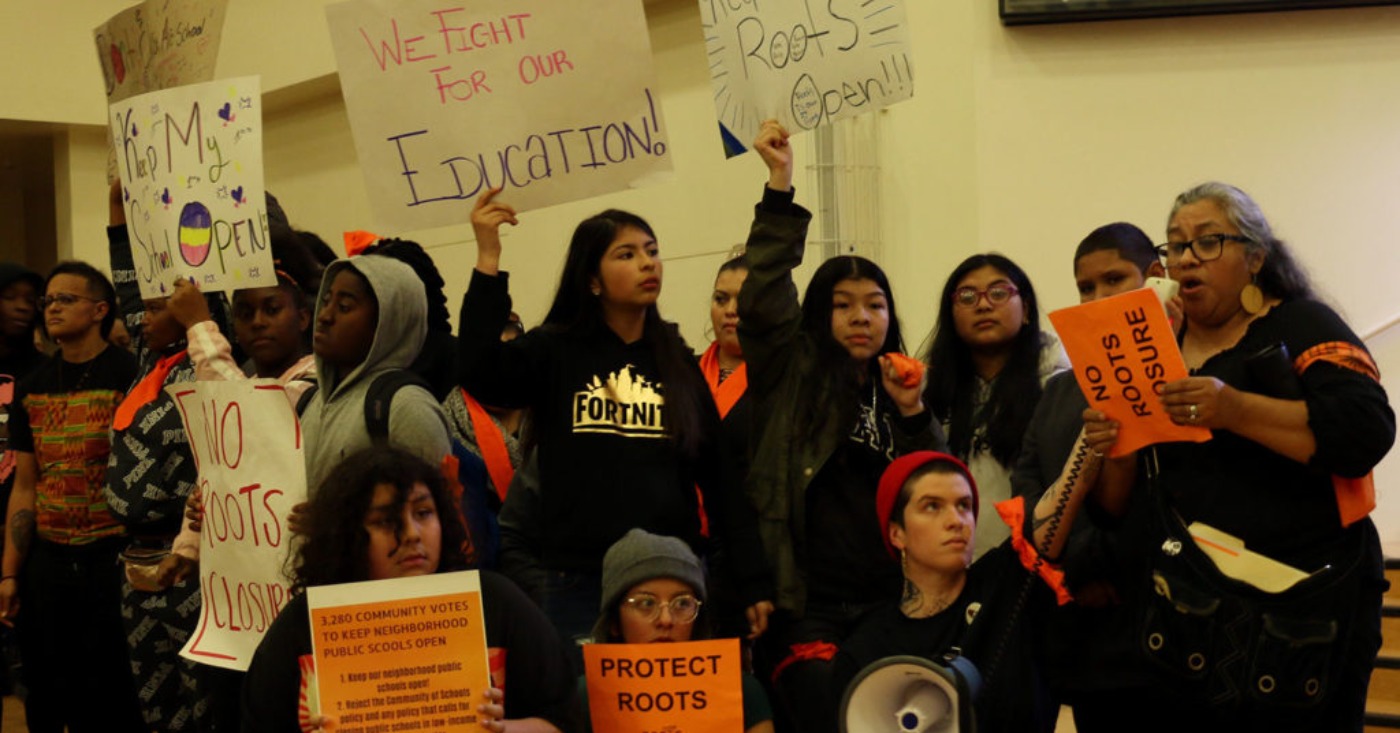 Parents, students, and teachers fought to save Roots International Academy, an East Oakland middle school that was closed in 2019 despite broad community opposition. Photo courtesy of Oakland North.