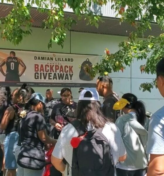 Portland Trail Blazers point guard and Oakland High School alum Damian Lillard hosts back-to-school giveaway at Ira Jinkins Recreation Center in East Oakland. Photo by Carla Thomas.