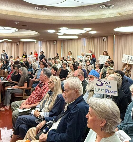 A crowd of over 100 supporters and members of the No ICE in Marin coalition gather in the chamber of the Marin County Board of Supervisors to speak in support of an Anti-ICE ordinance being discussed in San Rafael on Tuesday, Sept. 29. Courtney Sadowski via Bay City News.