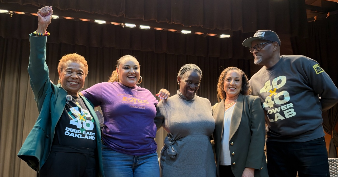 Oakland Mayor Barbara Lee, left. moderated a community chat with (l.to r.) Selena Wilson, CEO of the East Oakland Youth Development Center; Carolyn “CJ” Johnson, CEO of the Black Cultural Zone; Dr. Noha Aboelata, CEO of Roots Health Center and Greg Hodge, CEO of the Brotherhood of Elders.